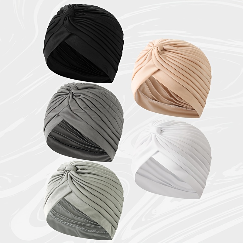 TEMU 5pcs Solid Color Fashionable Women's Beanie And Bandana Set, Multiple Colors , Suitable For Daily Use