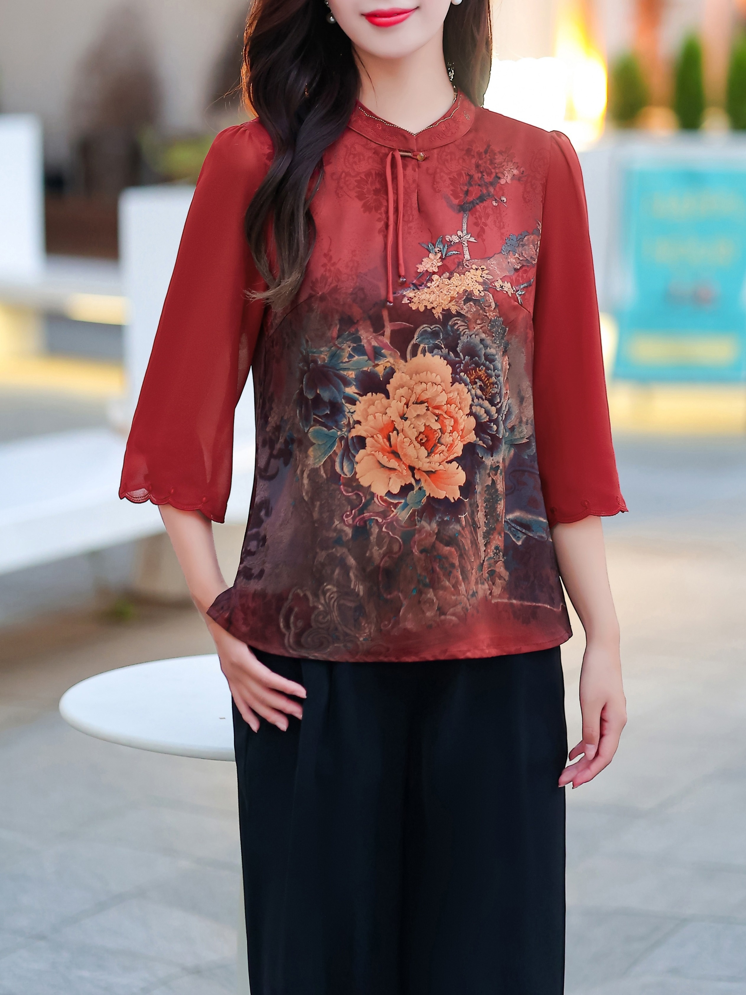 blouse imprimée fleurie vintage femme 100% polyester col Temu