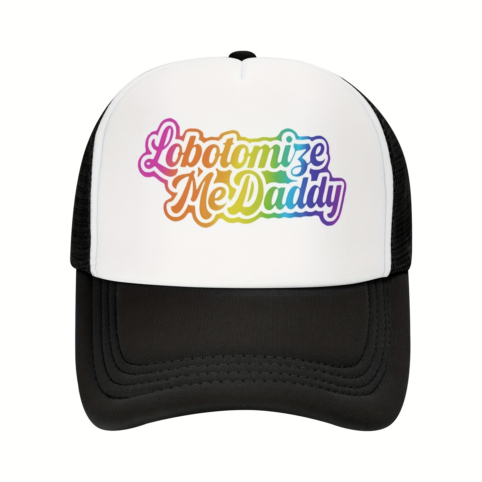 

1pc Funky Lobotomize Me Daddy Mesh Baseball Cap, Breathable Polyester Fiber Trucker Hat, Adjustable Snapback, Unisex, Lightweight, Hand Washable - All Season Wear