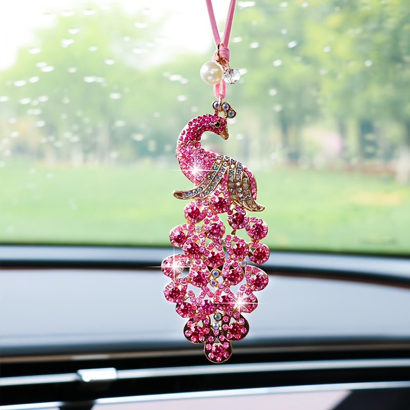 TEMU Creative Jeweled Peacock Car Hanging Ornament, Exquisite Animal Rearview Mirror Pendant, Interior Decoration