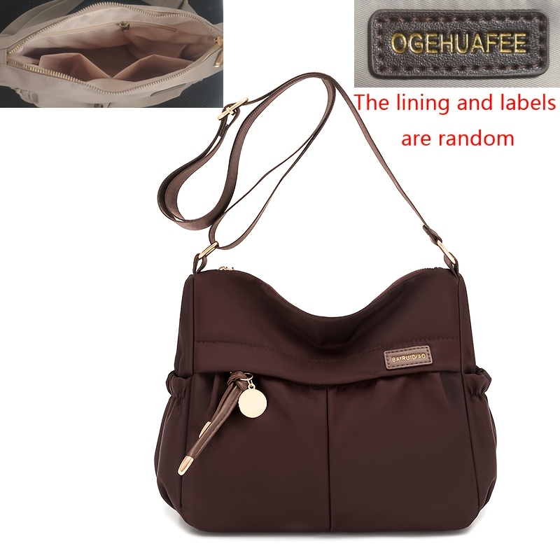 TEMU Nylon Lightweight Women's Shoulder Bag, Practical Travel Crossbody Bag With Multiple Layers And Pockets, Equipped With Metal Pendants, Random