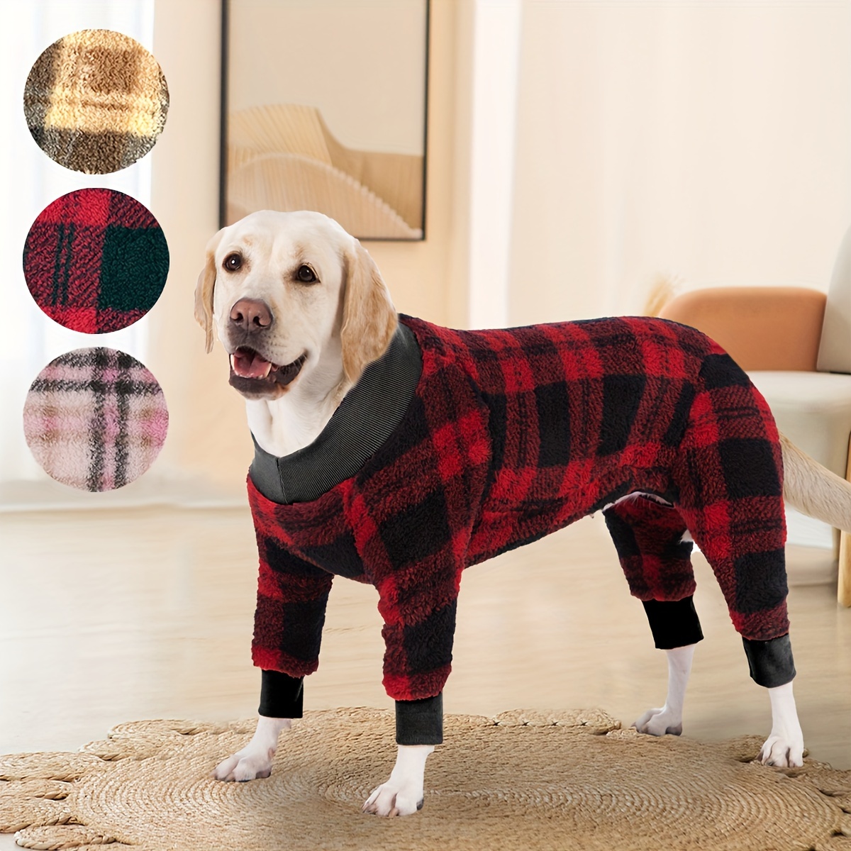 

1pc Dog Sweater, Classic Check Warm Pajamas, Winter Apparel For Labrador, Rottweiler, Beagle - Medium To Large Breeds, Polyester, Knitted Fabric, Comfort