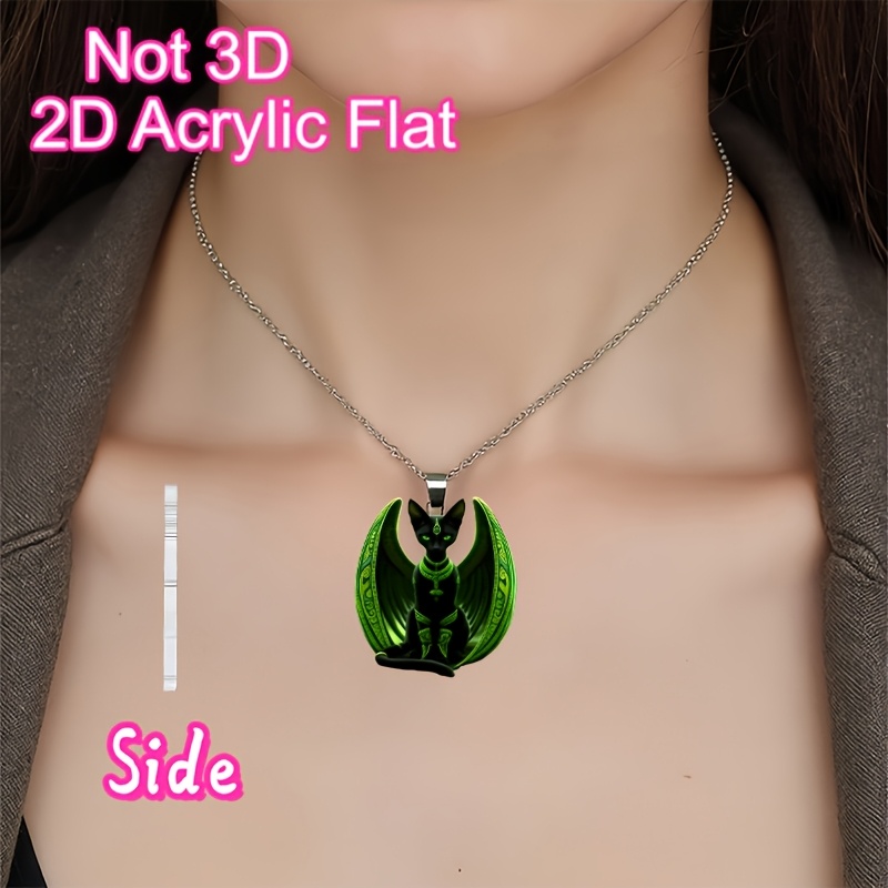 Cute Winged Kitten Necklace Pendant, Acrylic Charm
