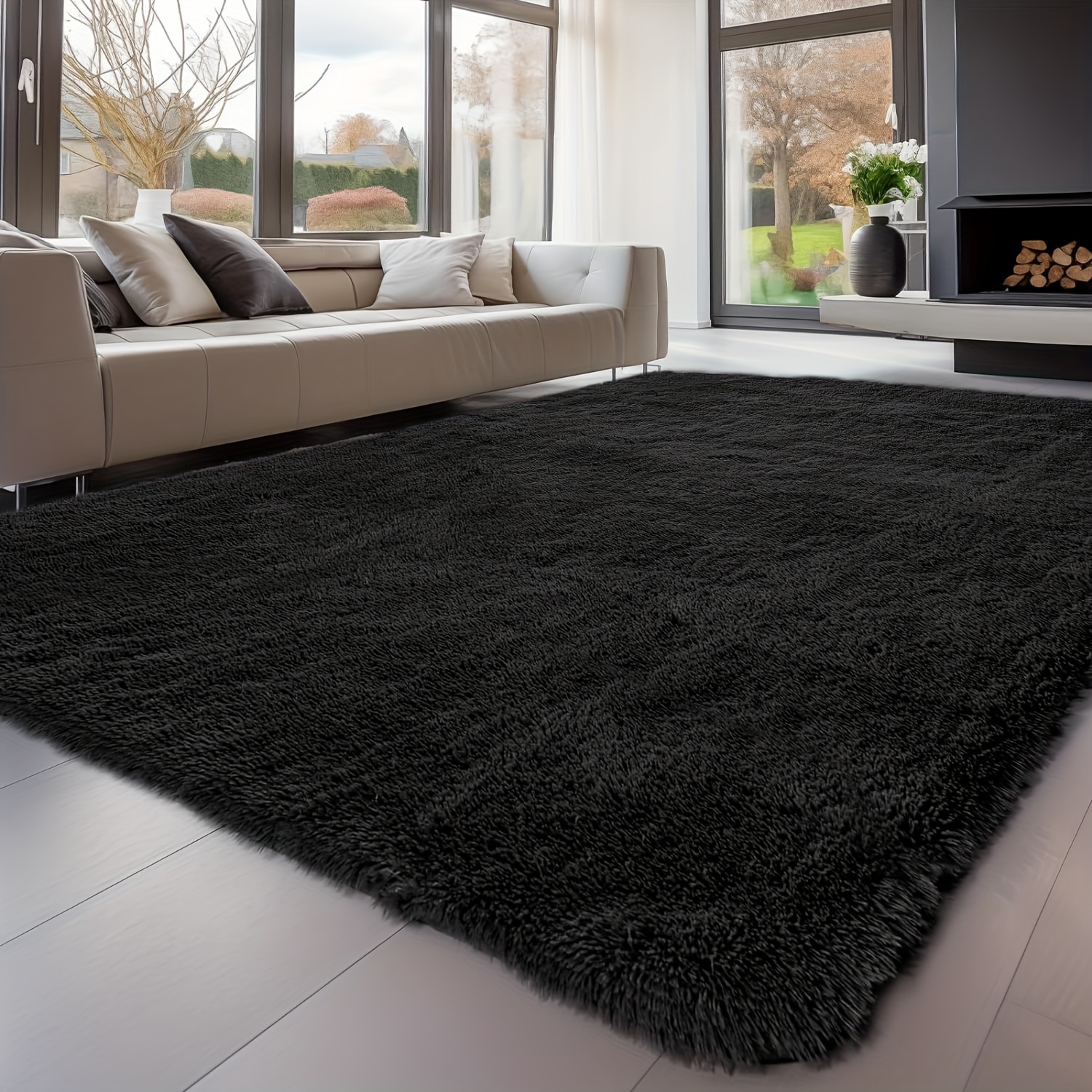 Image of Jumbo 10x14ft Shaggy Carpet - Super Soft Suitable For Bedroom, Living Room, Room - Thick Pile, Hand Washable, Christmas Gift, Modern Neutral Color (/ Backing)