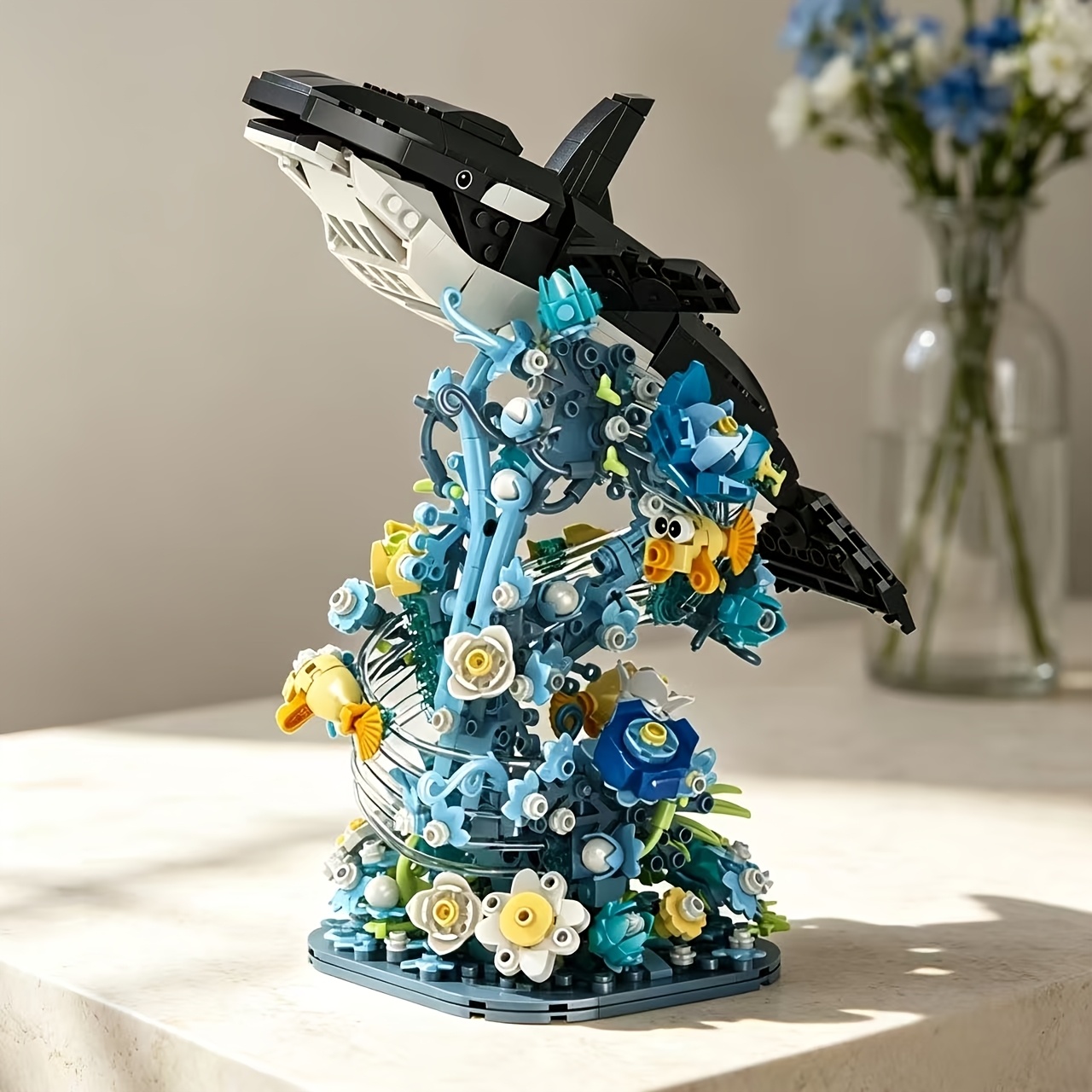 Orca Ocean Themed Building Blocks, 3D Assembly Model with Coral