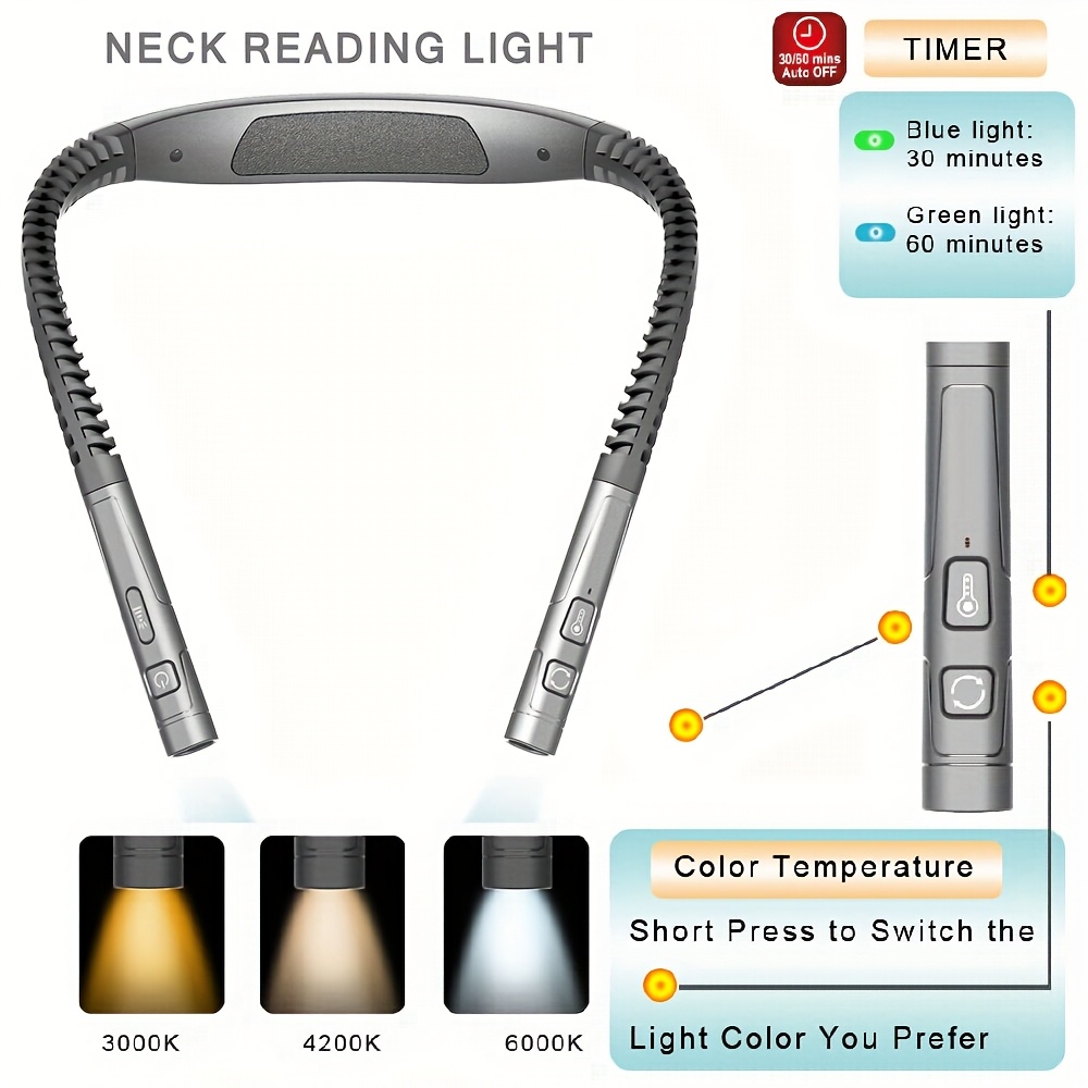 

Flexible Neck Reading Lamp, 3 Colors And 6 Reading Lights, 80 Hours Of Long- Rechargeable Light, Perfect Book Lamp, Suitable For Reading, Knitting, Repairing, Gift For In Bed