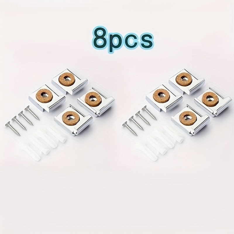 Image of 8pcs Spring-loaded Mirror Hanger Jackets Frameless Mirror Mounting Clamps With Rolls Plug And Screws, Utility Hooks