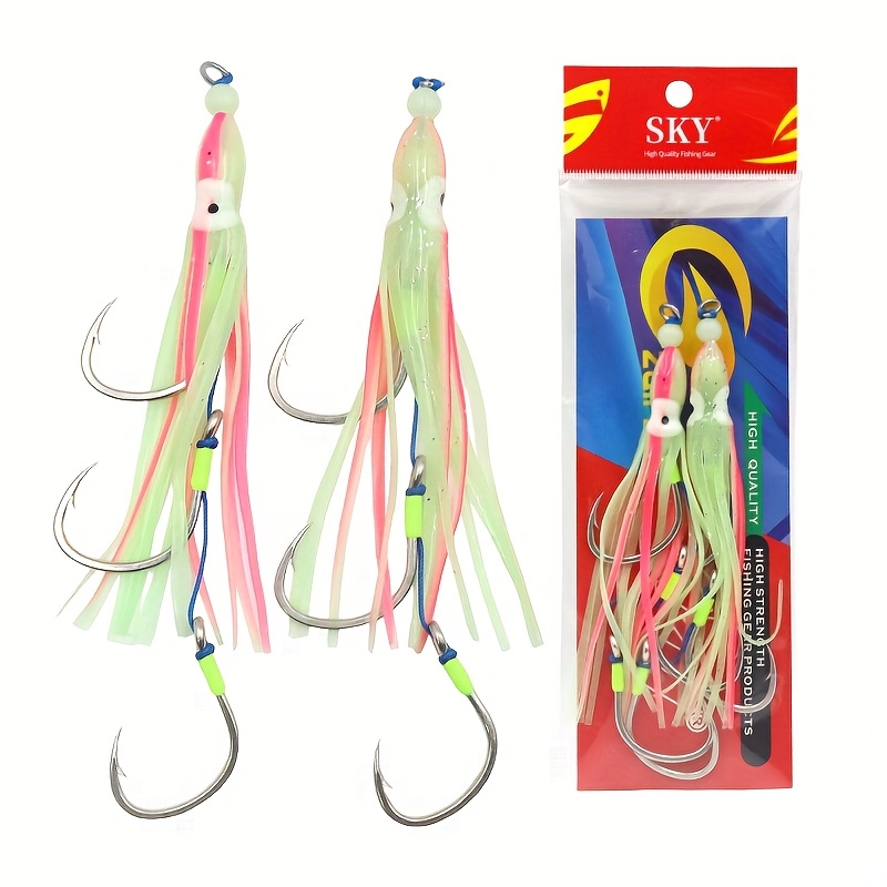 2pcs/Bag Sea Fishing String Hooks with Luminous Octopus Soft Bait High  Strength Saltwater Fishing Dead Bait Rigs Tuna Striped Saltwater Fishing H