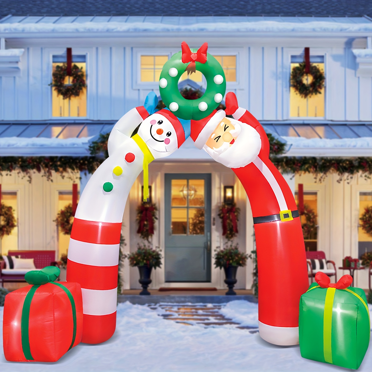 

8 Ft Christmas Inflatables Santa Claus And Snowman Archway With Led Lights, Christmas Outdoor Blow Up Yard Decoration, Party Arch Yard Lawn Winter Decor For Celebrations Festivals