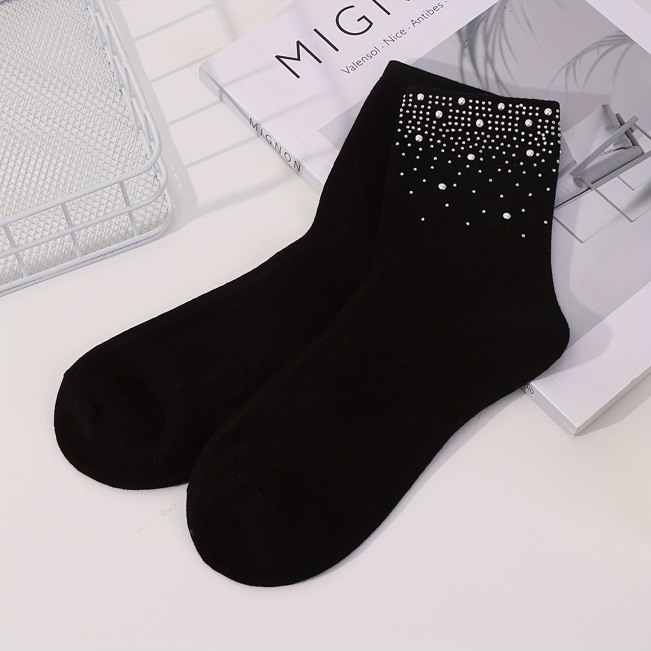 1 Pair/3 Pairs/5 Pairs Of Pure Handmade Hot Drill Medium Tube Women's Socks