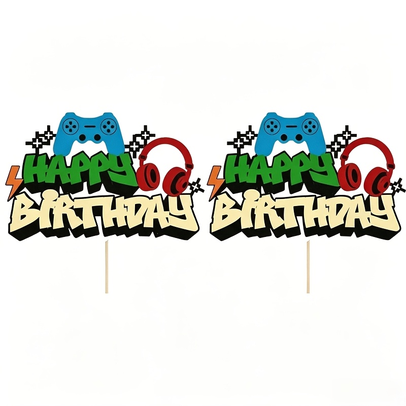 TEMU ..diy Custom Digital Game-themed Cake Decorations, Game Controller And Headphones Dessert Accessories, Game-themed Birthday Cake Decorations,