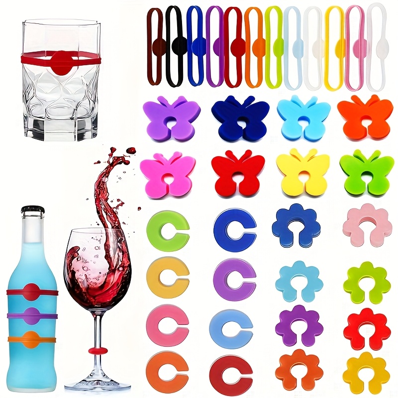 8/12/24pcs Silicone Wine Glass Color Marker Set - Easy to Use & Durable, Oval Party Cup Distinguisher Labels in Assorted Colors (Red, Blue, Green, Yellow, Orange) - Perfect for Wine Tasting, Barbecues & Social Gatherings, Wine Accessories