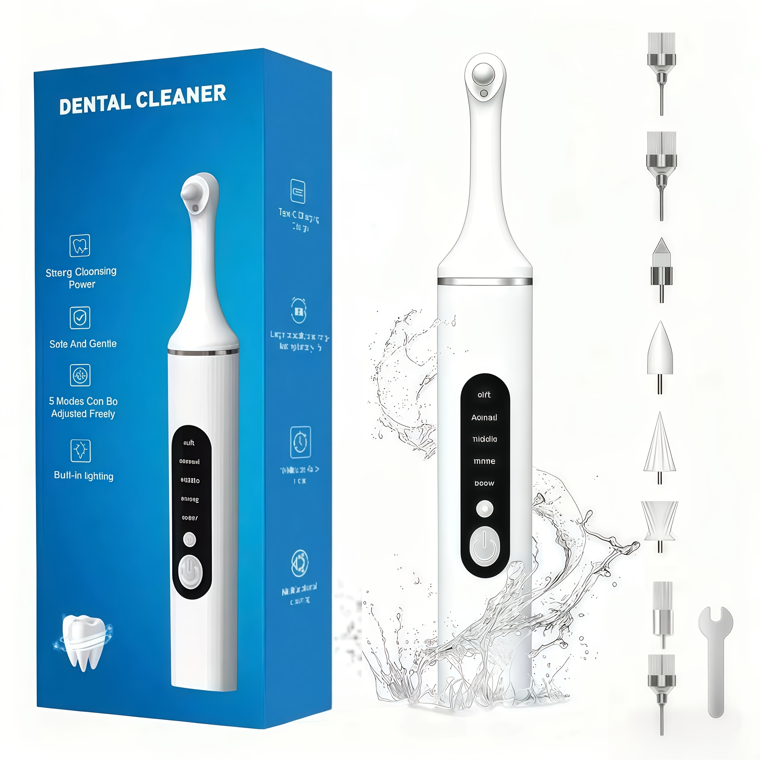 Image of Tooth Polisher, Rechargeable Teeth Kit, For Teeth Cleaning And, With 8 Brush Heads, Led Light, Convenient Home Use Personal Care Kit (white)