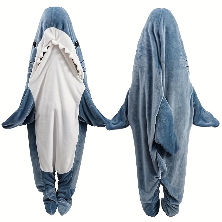 

Cozy Shark Hoodie Blanket - Soft Flannel Wearable Sleeping Bag, Machine Washable, Blue Animal Theme