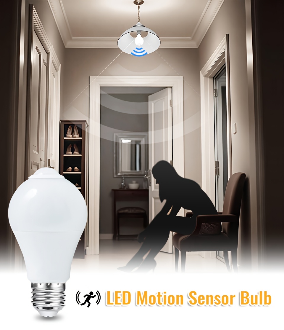 Zestaw 4 Sztuk Żarówek z Czujnikiem Ruchu, Automatyczne Włączanie od Zmierzchu do Świtu, Łatwa Instalacja, 9W AC175-265V, Nocna Lampa do Wnętrz, Idealne na Balkon i Łazienkę jako Zamiennik Żarówki Szklanej