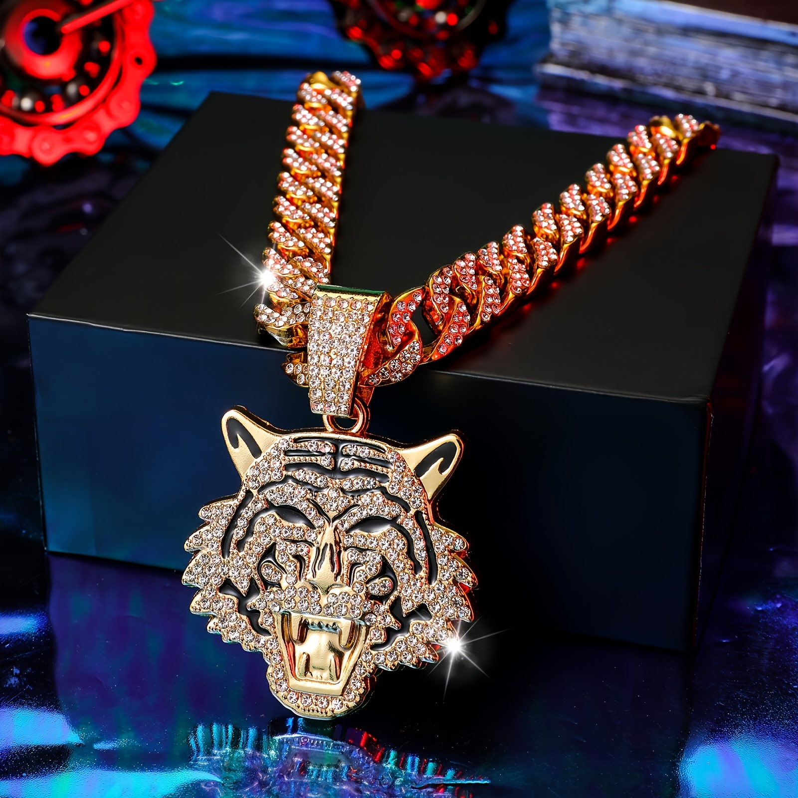 Collar De Acero Inoxidable Con Colgante Cabeza De Tigre - Cadena De Trigo 60 Cm, Para Hombre O Mujer