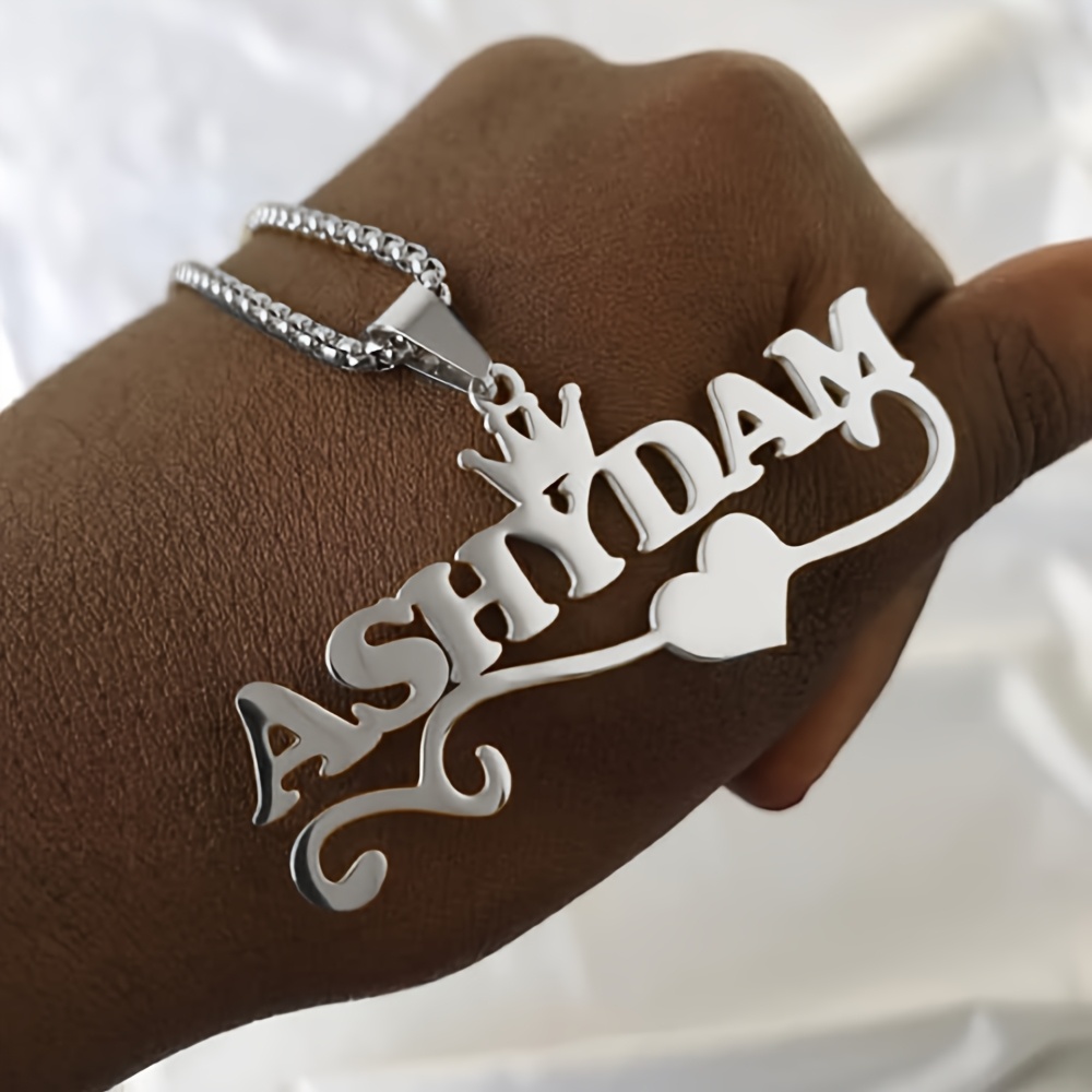 Customized Stainless Steel Crown Heart Name Pendant Necklace