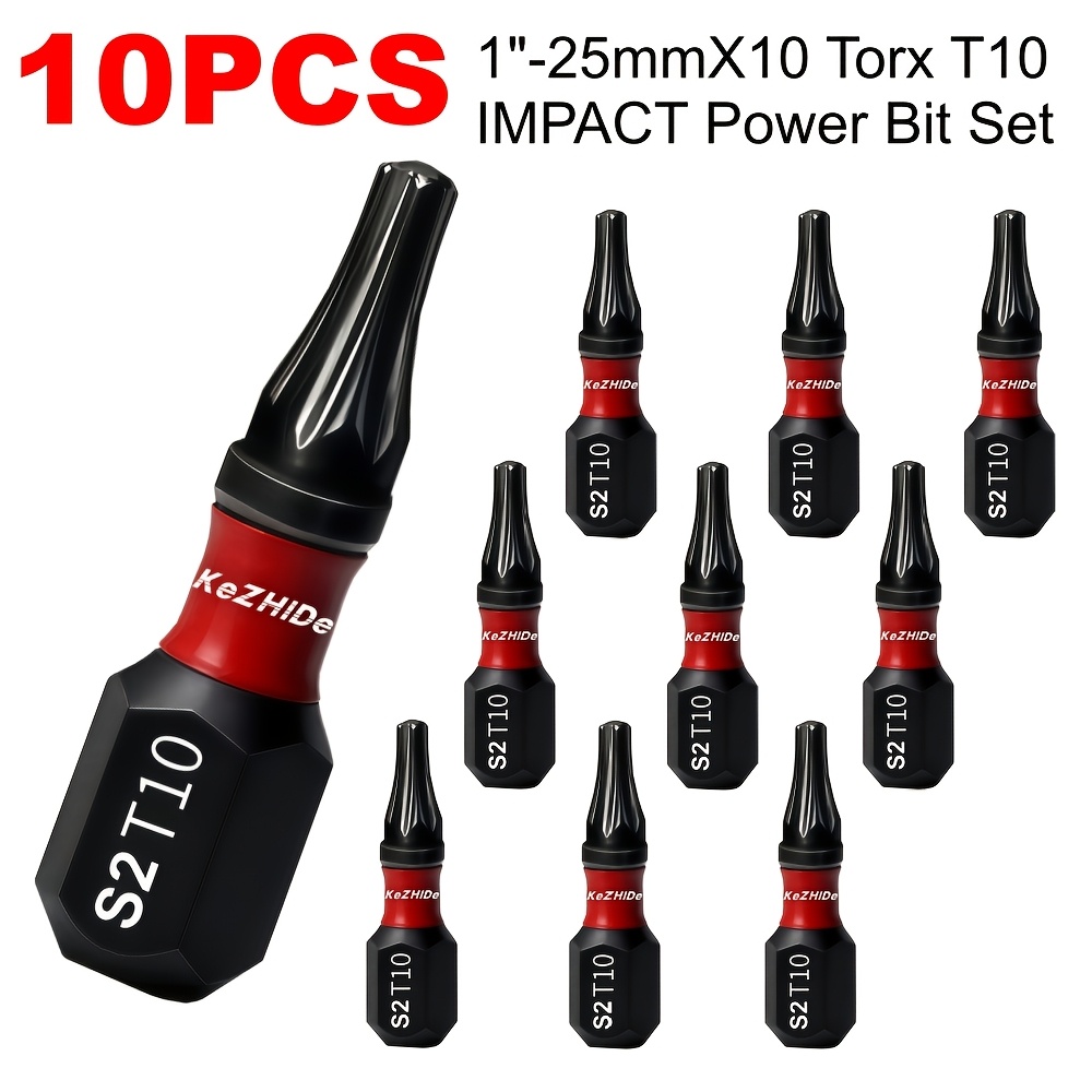 Image of Imported S2 Steel Torx T10 Screwdriver Bit, 1 Inch 25mm, High Hardness Hrc61°, Electric Tool Special Set, 5/10/15/20pcs