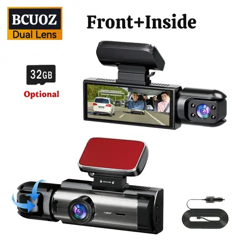 1080P Dual Dash Cam With 32GB Card – Front & Inside Recording, Motion Detect, G-Sensor