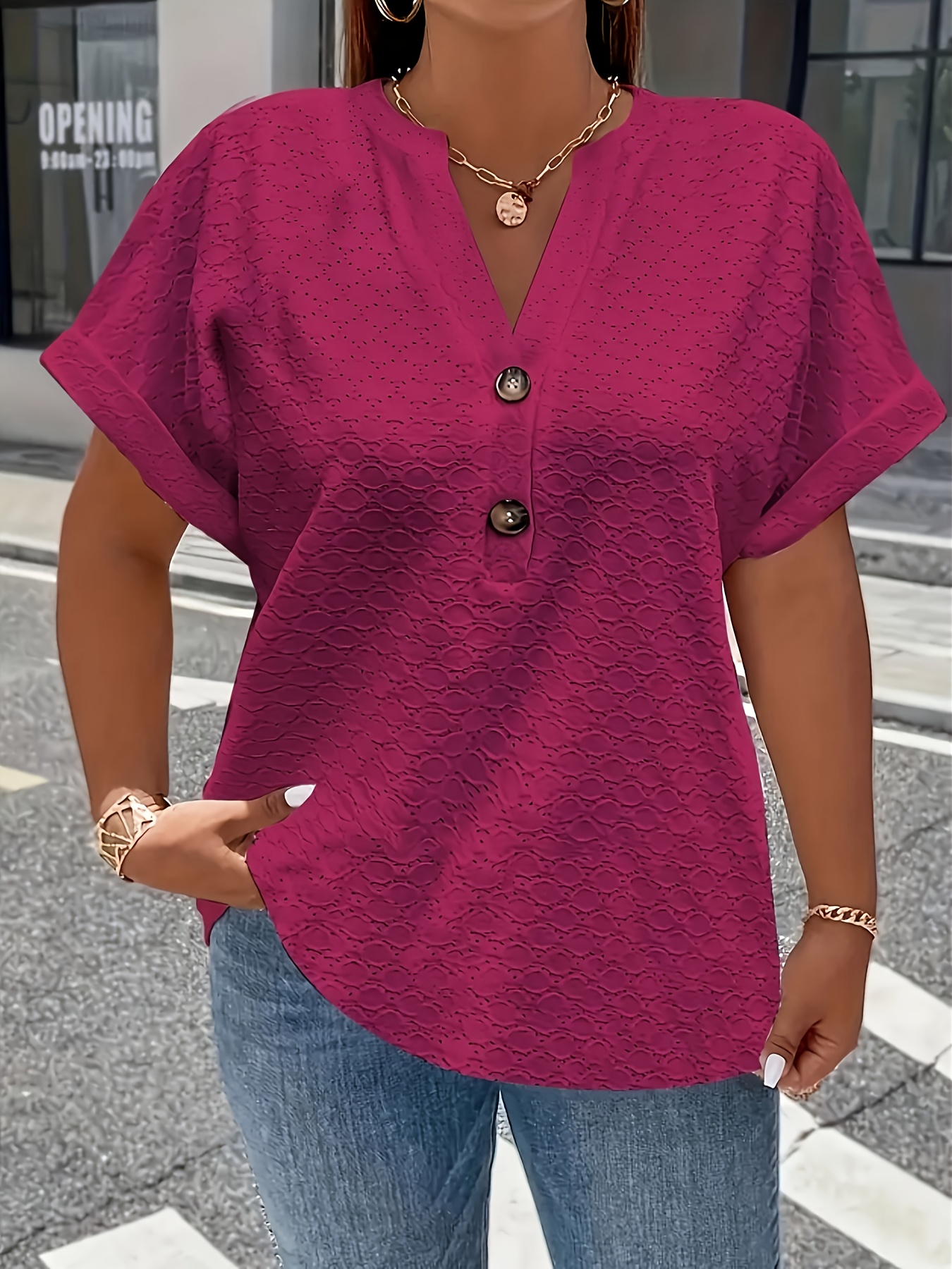 Women's Elegant Middle Eastern-Inspired Black Button-Front T-Shirt - Stand-Up Collar Short Sleeve Top, Machine Washable Spring/Summer Casual & Formal Wear, Ladies T Shirts, Versatile Top, Sophisticated Style, Durable Material, Fashion Top, Summer Wardrobe, Everyday Top, Buttonfront Top, Lightweight Top, Stylish Blouse, Fashionconscious Women