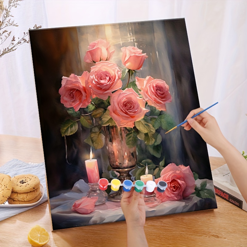 DIY 数字油絵 ピンクの花 塗り絵 数字 蝶 数字塗り絵 大人 子供 初心者