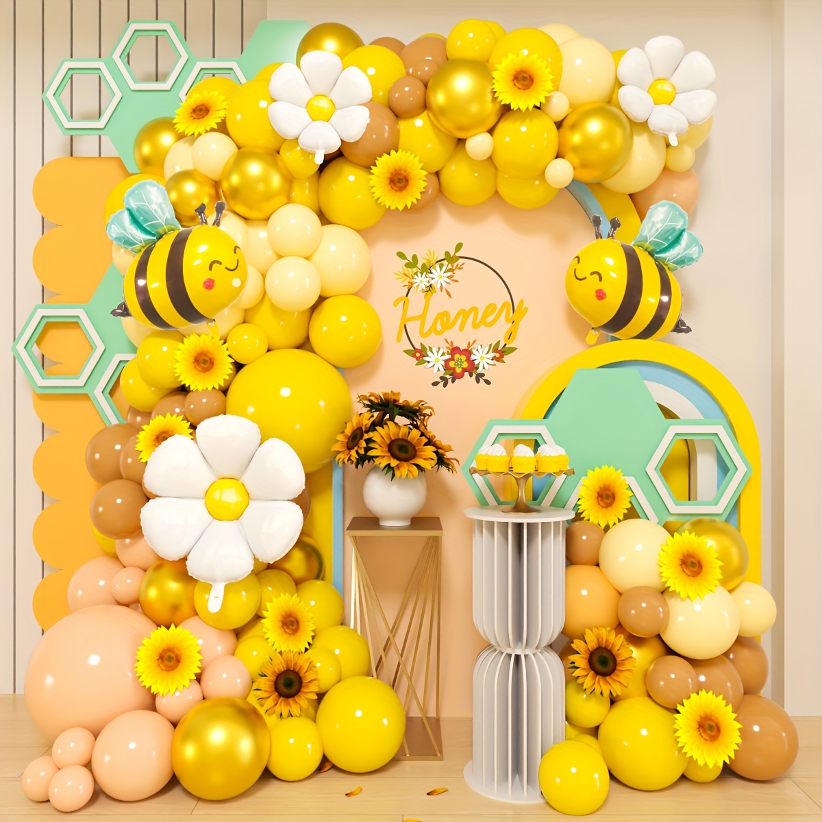 

116-piece Jungle Bee & Sunflower Balloon Arch Kit - Perfect For Gender Reveal, Baptism & Birthday Parties - Includes Latex & Foil Balloons