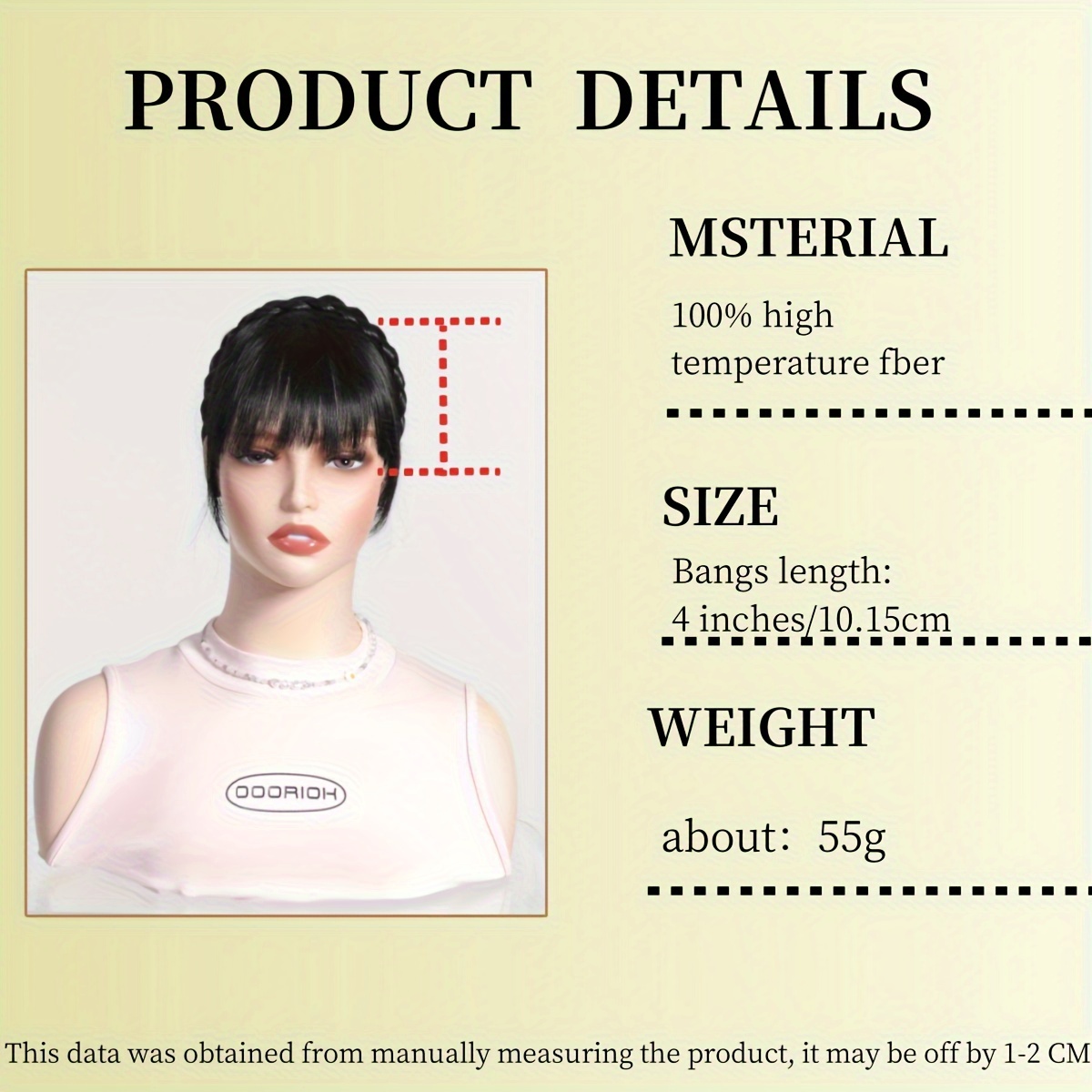 elegant synthetic hair braided headband with bangs straight hair extension for women adjustable hair accessory for styling and   styling tools   design details 4
