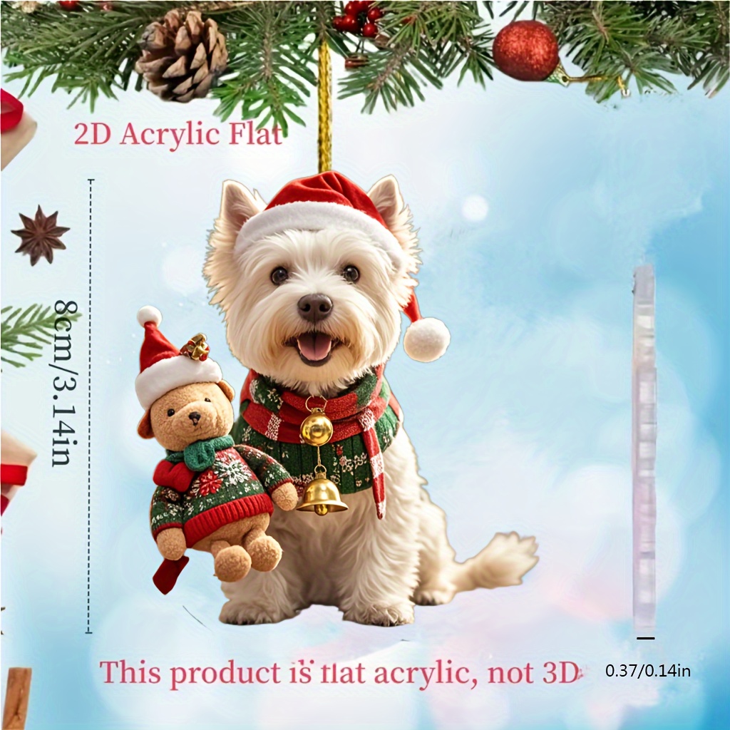 

Adorable Christmas Ornament - 2d Dog Pendant For , Car , Home & Kitchen, & Keychains -