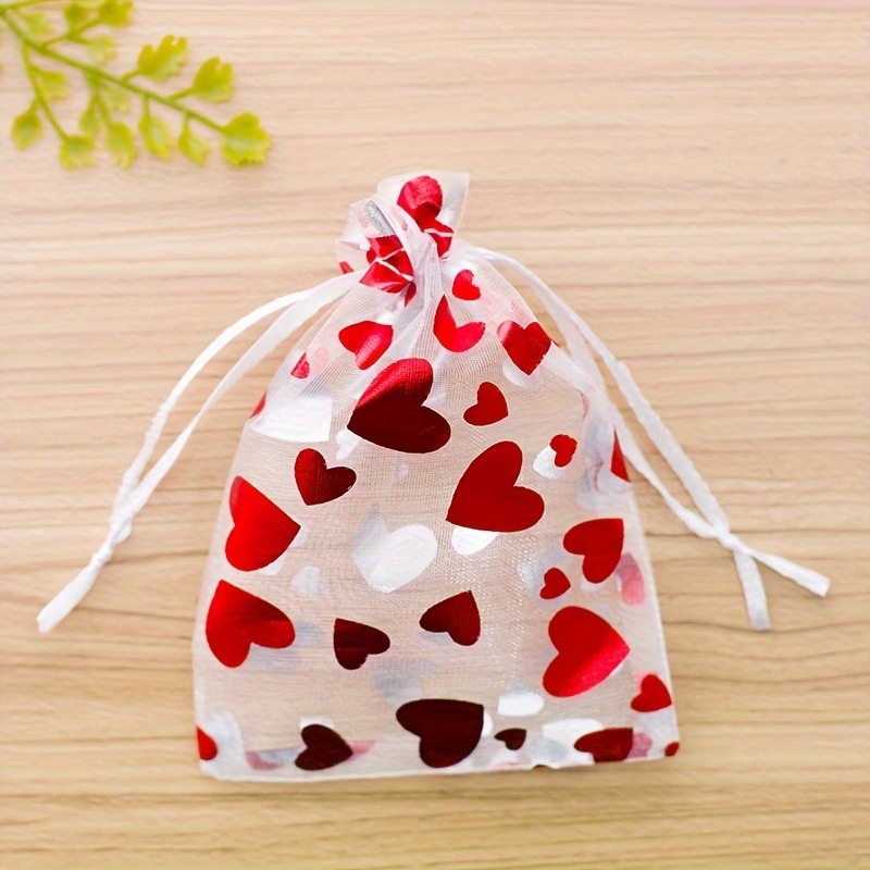 

100pcs Heart-shaped Organza Bags With Drawstring, Jewelry Pouches, Mixed Sizes For Christmas Valentine's Day Gift Packaging & Cosmetic Storage