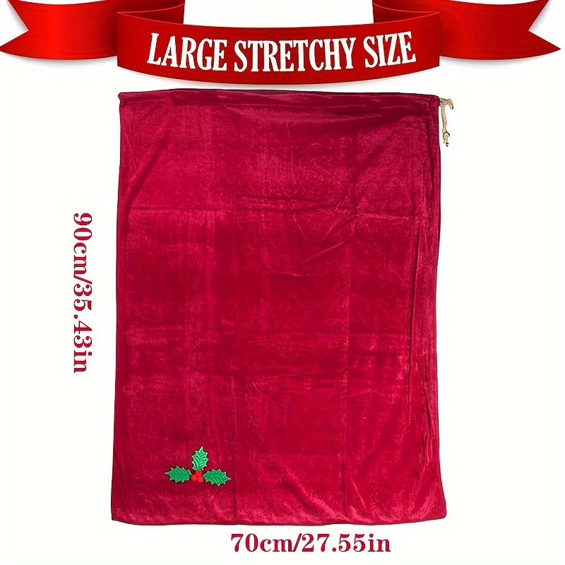 TEMU 1pc Large Size Christmas Santa Bag Enormous Red Velvet Gift Bag, Santa Sack With Drawstring Super Large Christmas Santa Bag Suitable For
