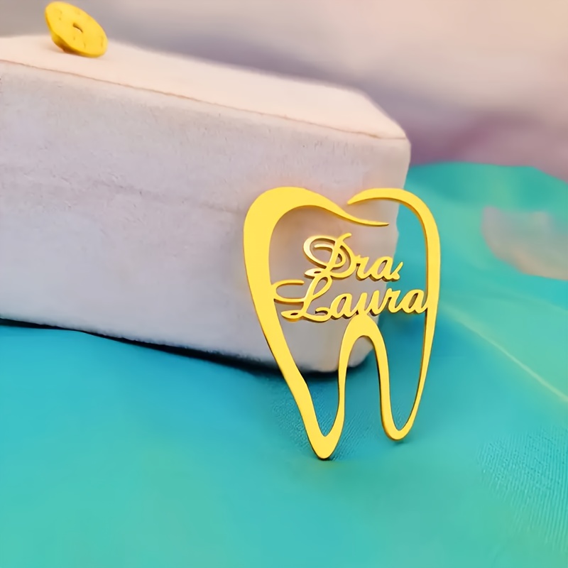 TEMU Custom Dentist & Dental Stainless Steel Brooch - Personalized Tooth Design, Chic Minimalist Lapel Pin For Women | Perfect Gift For Dentists And