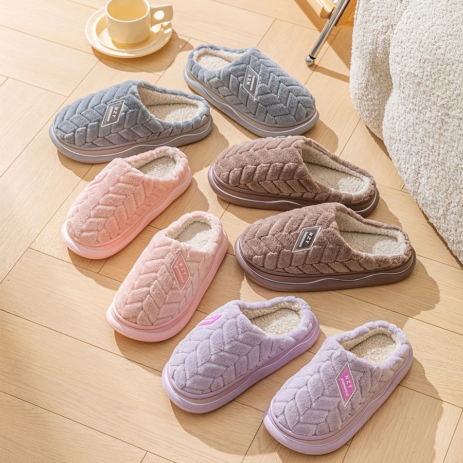 

Casual Cartoon Plush Slippers, Unisex, Slip-on, Round Toe, Fabric Upper & Inner, Eva Sole, With Non-slip Warm For Fall/winter Indoor House Shoes