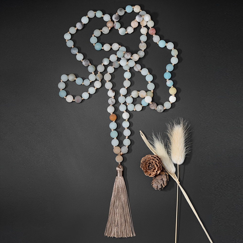 

Futtmi Bohemian Style 108 Mala Bead Necklace - 6mm , Handcrafted With Tassels For Meditation & , Smooth, Beads, Futtmi