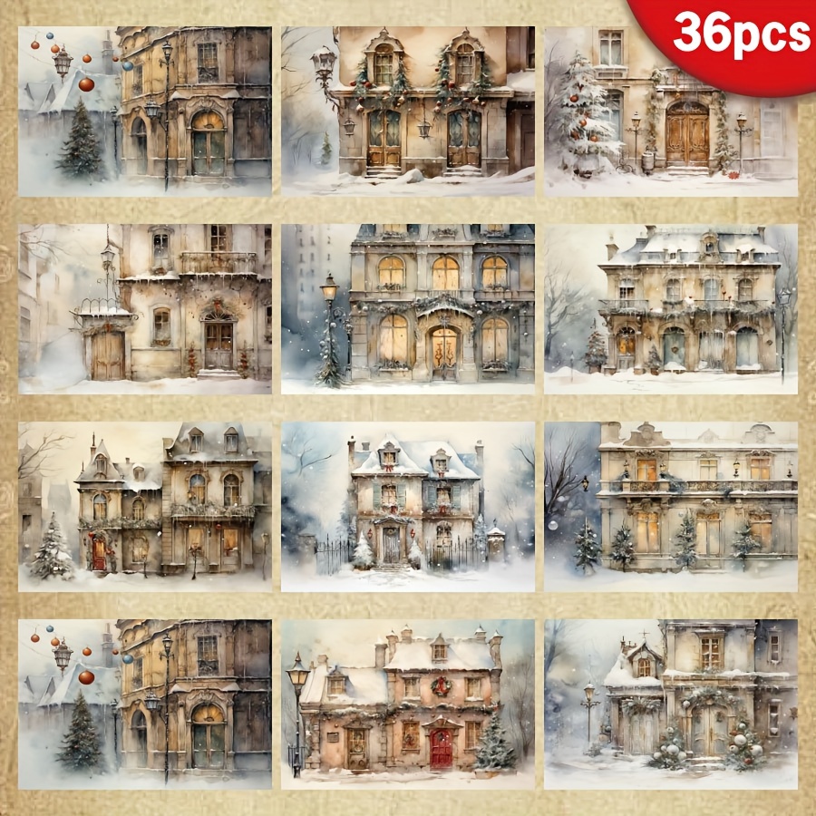 TEMU 36 Sheets A5 Winter House Paper, Christmas Scrapbooking Diy Paper, Handmade Greeting Cards, Perfect For Packaging, Journals, Craft Supplies,