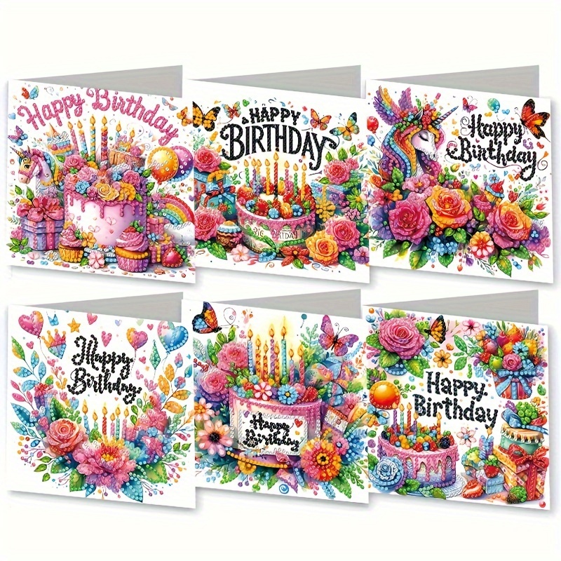 

6pcs 5d Diy Diamond Painting Greeting Cards - Unique , For , Christmas, Day & Thanksgiving - Art To & Wishes