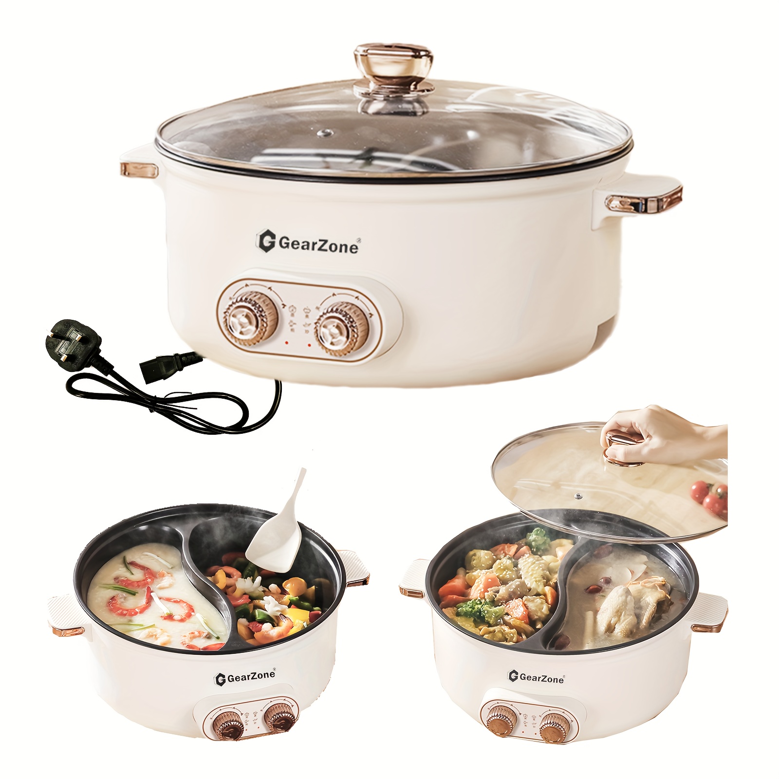 6, 5L 1600W   Large Capacity Multifunctional Electric Cooking Pot,   Pot with Independent Temperature Control, 8, 6 Bowl Depth, Electric  , Frying Pan, Electric Saucepan, for Noodles, Egg, Steak, Oatmeal And Soup