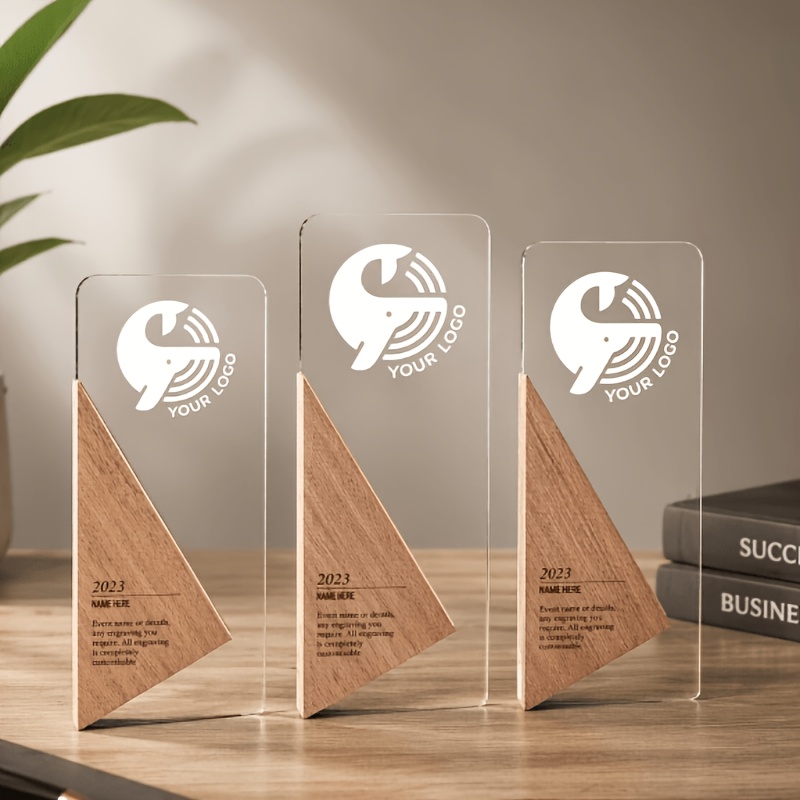 TEMU 1 Personalized Wooden Acrylic Rise Trophy Award. Custom-designed, Simple And Personalized Trophy For Children Or Colleagues Who Have Made In