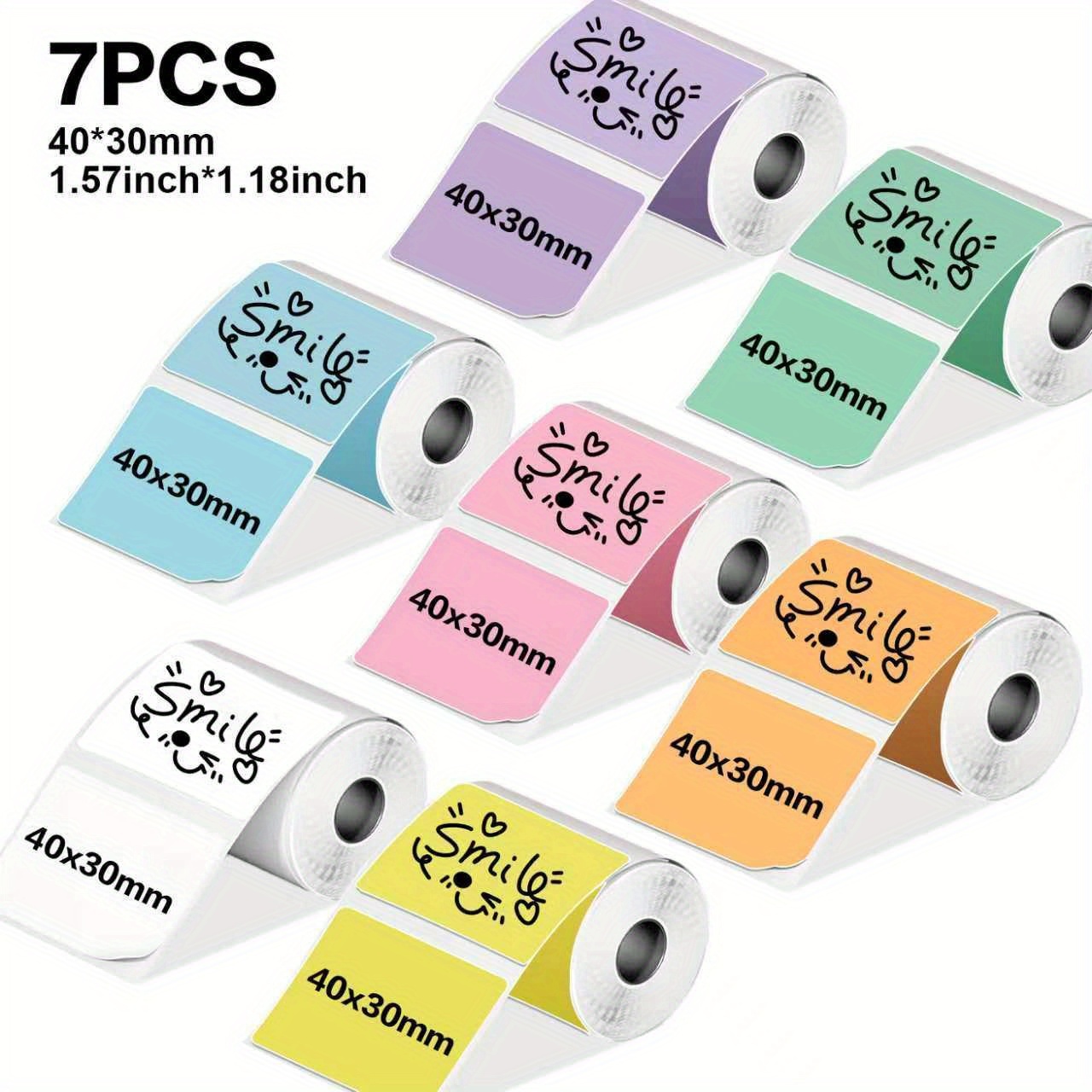 TEMU 7/14 Rollos de Etiquetas de Color 40mm*30mm, Papel de Etiquetas Resistente al Desgarro, Etiquetas para Impresoras Portátiles