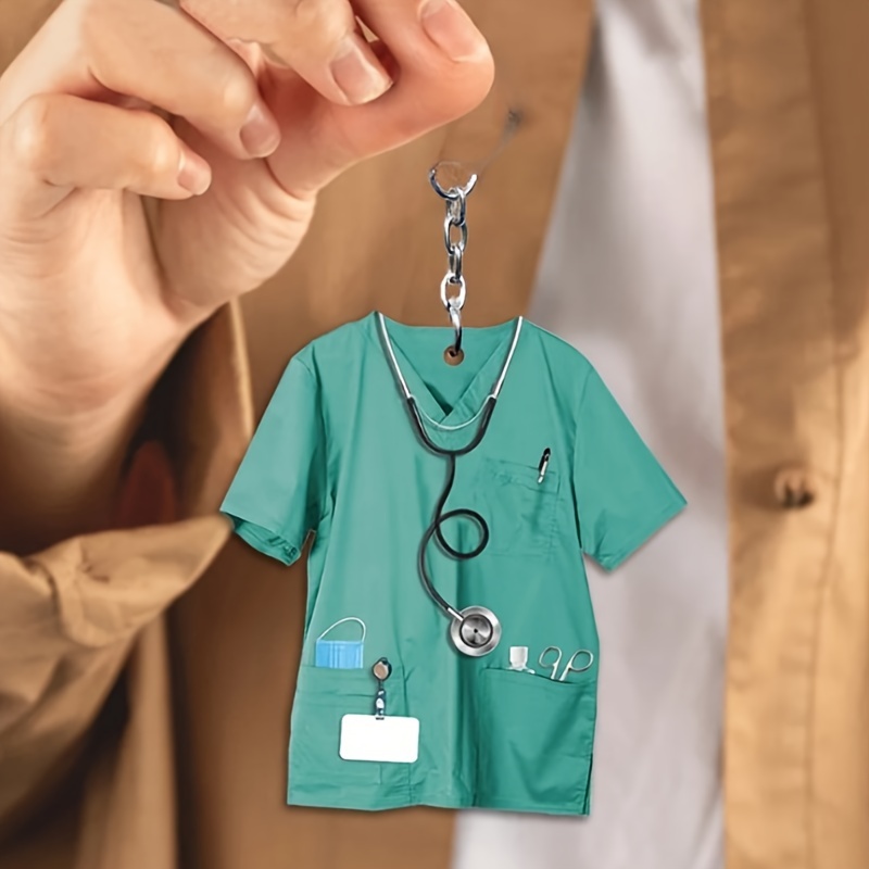 

1pc Acrylic Nurse Scrubs Keychain With Stethoscope - Alloy Medical Worker Uniform Pendant For Backpack & Car - Women's Novelty Oblong Keyring With Ring - Ideal For Nurses Day Decoration