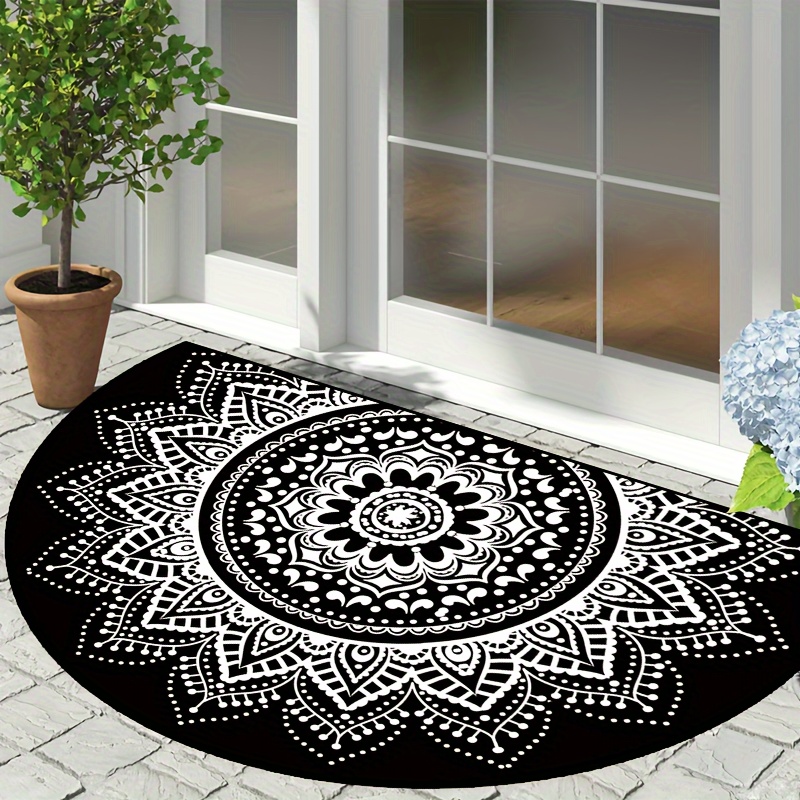 white circular lace pattern non slip washable polyester doormat semi circle decorative entrance rug for indoor outdoor bedroom hallway patio photo prop gift 1pc 15x23 19x31 23x35 31x47 inches details 8