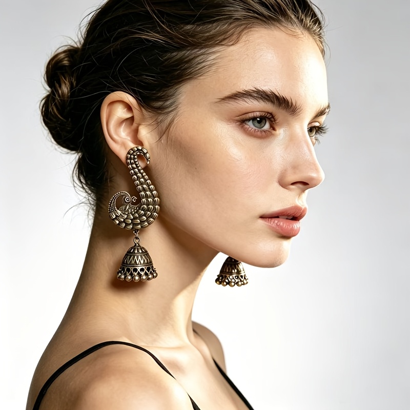 TEMU Une paire de clous d'oreilles bohèmes exotiques en , boucles d'oreilles pendantes vintage effet vieilli cage à oiseaux pour femme