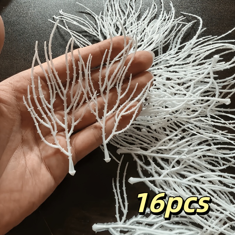 TEMU 16pcs Artificial Frosted Ponytail Fern And Dracaena Grass With White Realistic Texture, Perfect For Diy Decorative Wreaths, Home, Room, Porch,