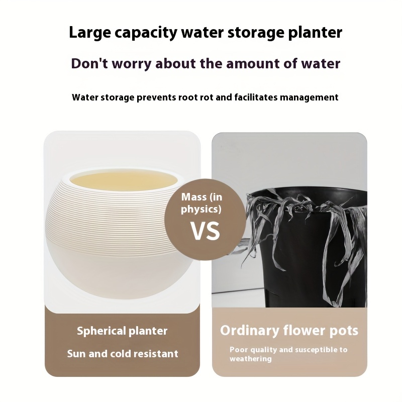 Extra Large Artificial Rock Spherical Plant Plastic Pots, Durable Threaded and Tree Pattern Combination, Suitable for Faux Plants, Flowers, and Easy-to-Care Greenery, Indoor/Outdoor Use, Ideal for Garden, Living Room, Balcony, Courtyard, Outdoor Ent