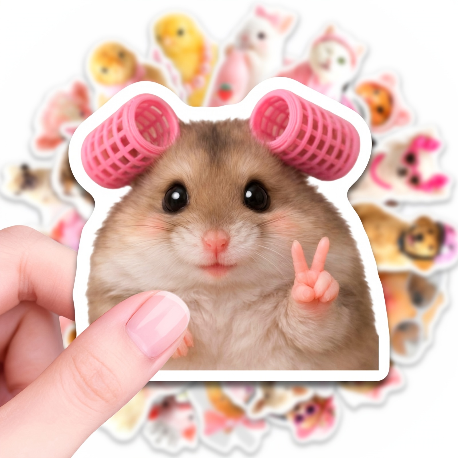 Image of 50pcs Pink Outfit Animal Trend Stickers, Pink Dressed Stickers. Ideal For Laptop, Water Bottle, Phone, Journal, , Bumper, Skateboard, Motorcycle, Luggage