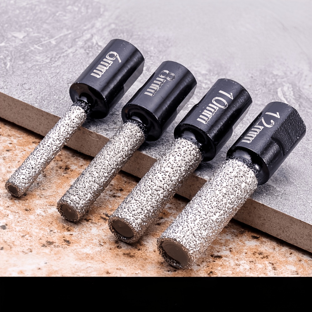 TEMU 4pcs Set M10 Vacuum Brazed Milling Cutter, 6/8/10/12mm Hole Opener, Angle Grinder Brazed Core Drill Bit, Suitable For Ceramic, Granite, Marble,