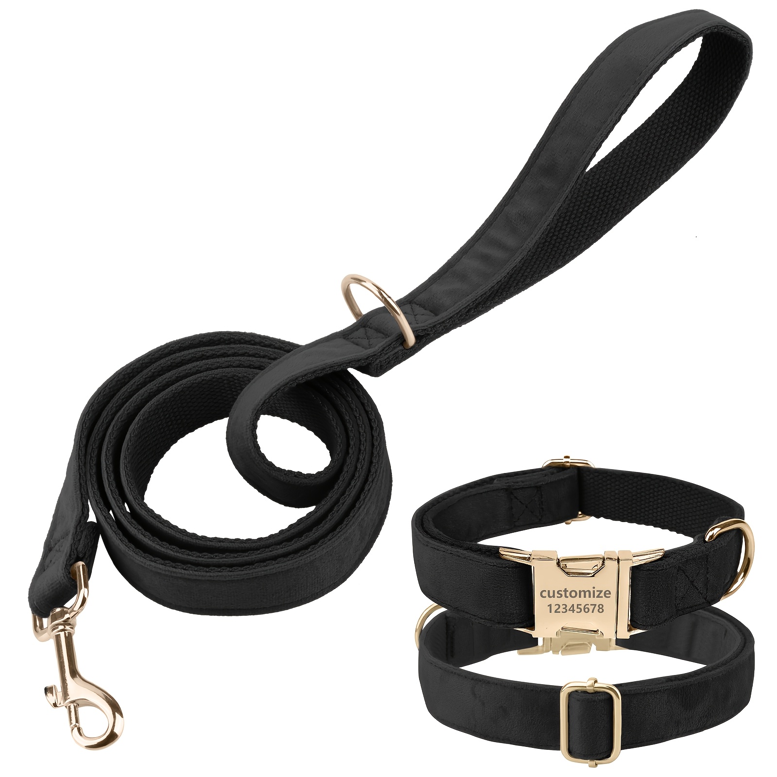 TEMU Custom Soft Durable Personalized Collar And Leash 2pcs Set, Adjustable Metal Dog Collar For Small, Medium, And Large Dogs