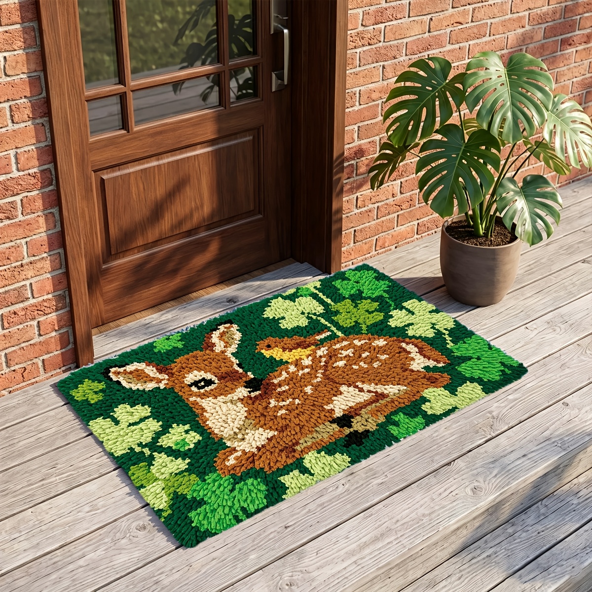 39X57Cm Lock Hook Kit, Deer and Birds Pattern, DIY Tapestry Set
