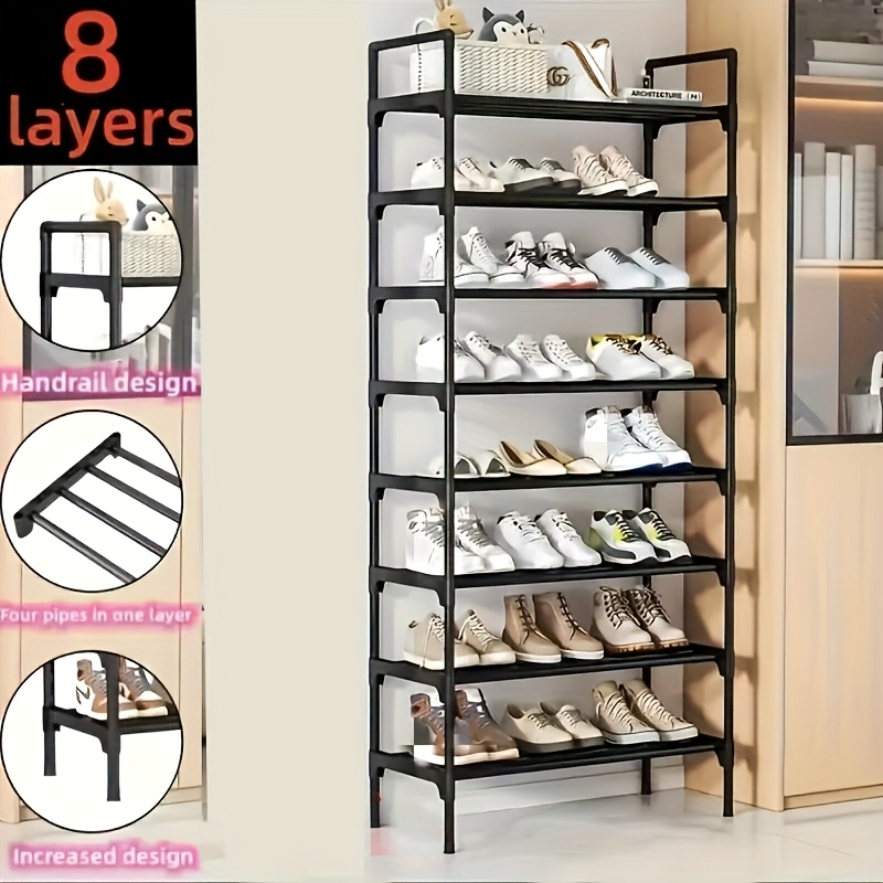 8-tier Easy Assembly Shoe Rack, Metal And Plastic, Floor Mount, Space- For Entryway, Hallway, Living Room, Bedroom, Removable Shelves, Fits 8mm-12mm Golden Tubes