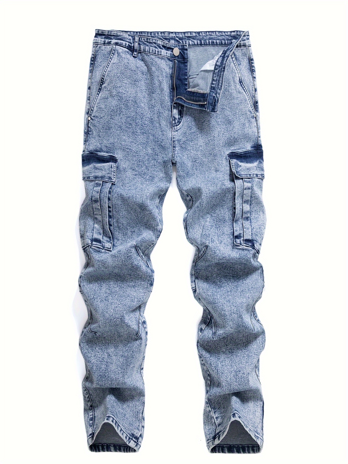 *'s Plus Size Stretch Denim Cargo Pants Fashion Straight Leg Casual  Trousers