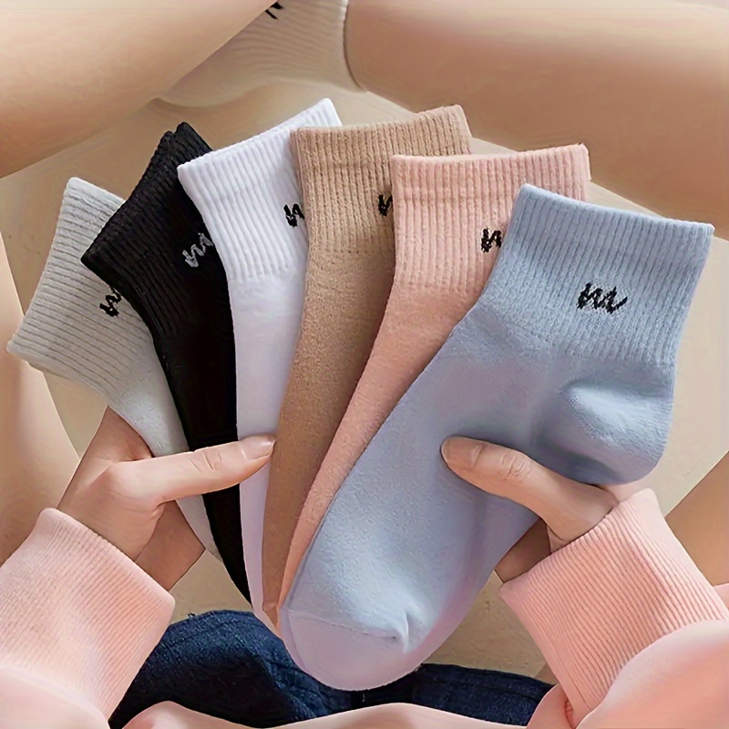 

Women's Comfortable Ankle Socks 6 Pairs - Polyester Knit Fabric With Spandex, Machine Washable, Floral Pattern, Short Style Socks For Daily Wear